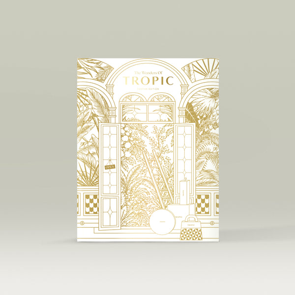 Beauty Brochure cover with gold botanical illustration.