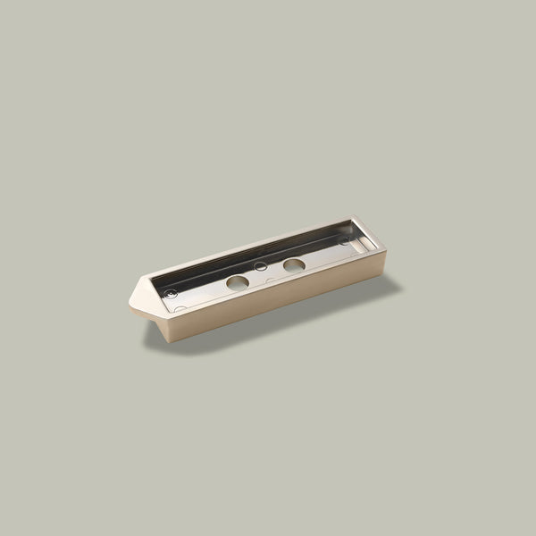 A small, rectangular refill tray for a makeup palette, featuring a beige outer frame and a metallic interior with three circular cut-outs designed to hold individual pans.